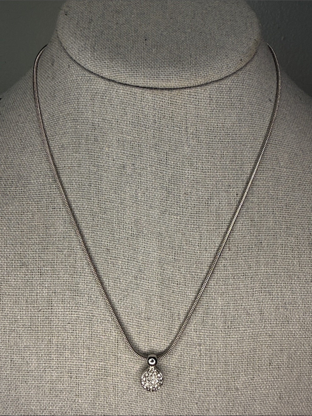 Christian Dior Rhinestone Silver Tone Round Pendant Snake Chain Necklace